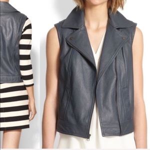 VINCE Designer Gray Leather Vest EUC